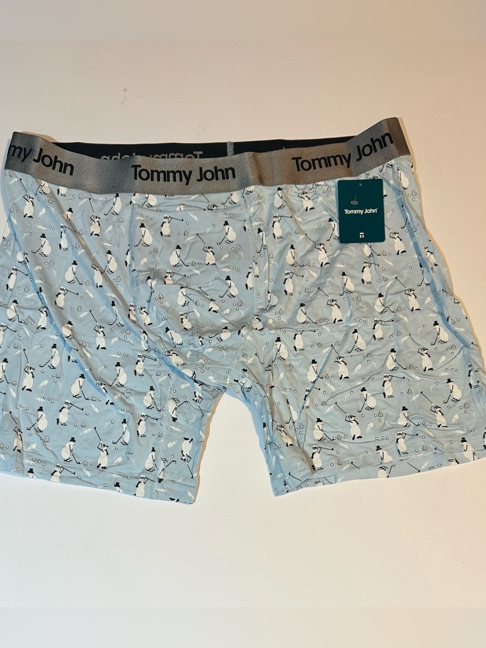 Tommy John Second Skin 4" Boxer Brief Sky Blue Golfing Snowman